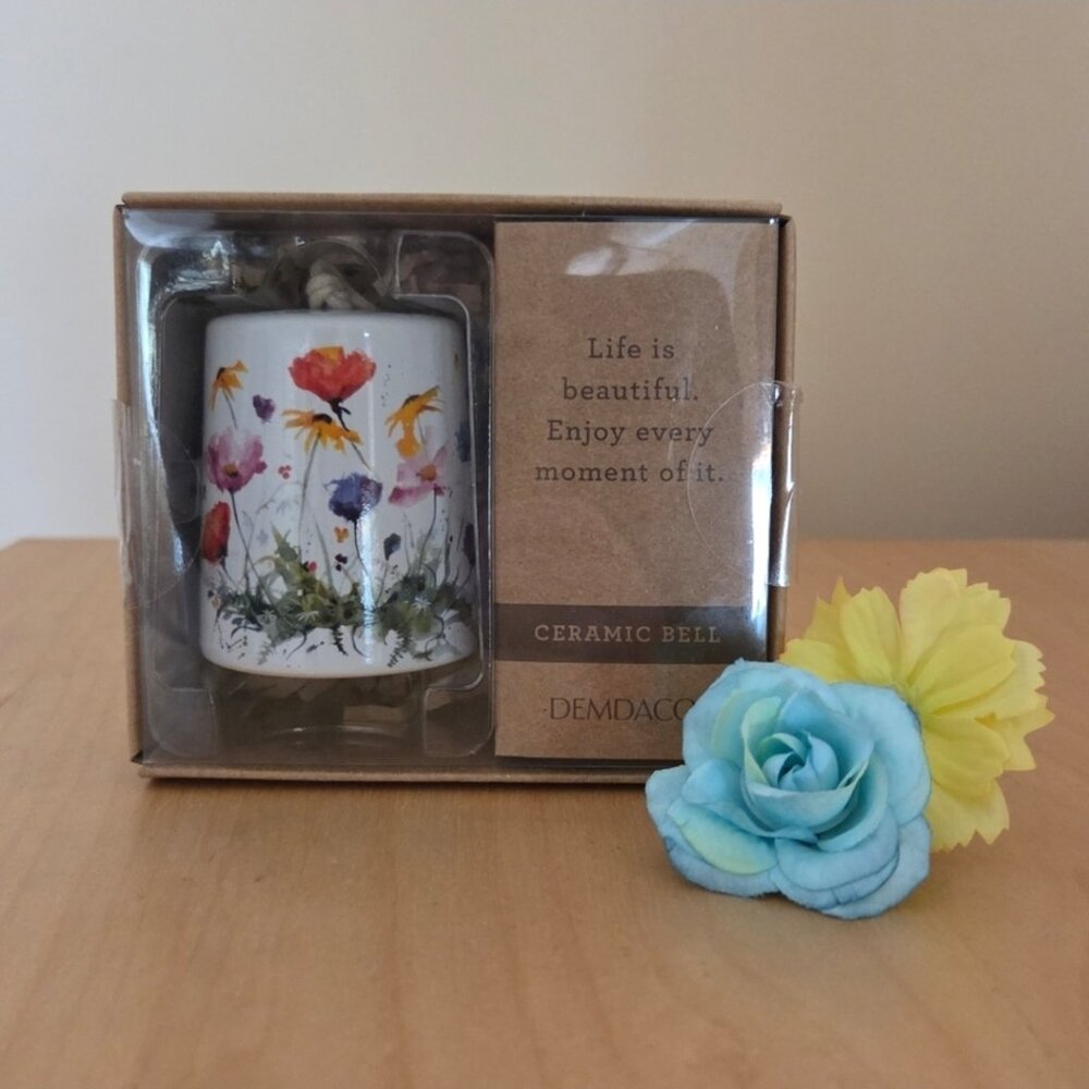 NWT DEMDACO Watercolor Wildflowers Mini Bell Ornament